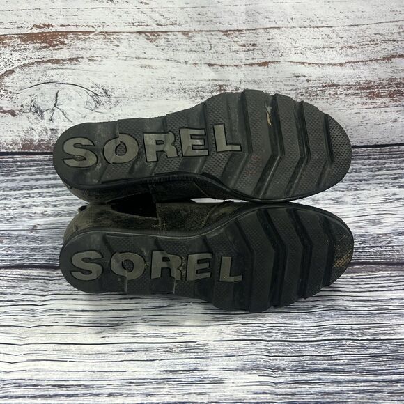 Sorel Joan Of Arctic Wedge II Chelsea Ankle Boots Quarry Black Leather, Size 10 - Picture 7 of 9